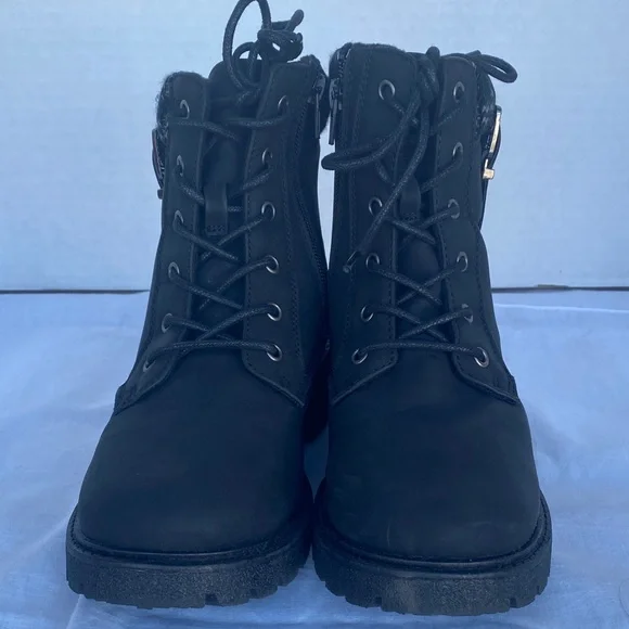 Pop Women's Black Side Zip Combat Boots - Picture 4 of 12